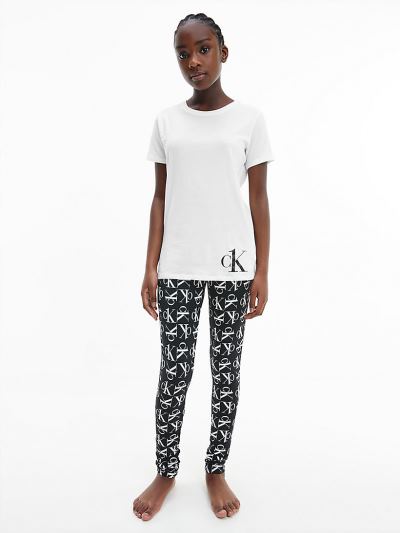 Calvin Klein Ruhák HU796298 | Calvin Klein CK One Organic Cotton Lány Pizsama Szett Fekete / Fehér